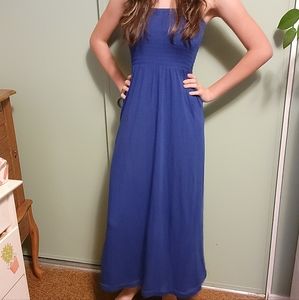 strapless blue maxi day dress